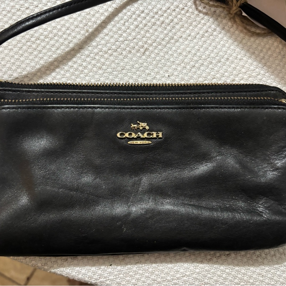 Coach Black Leather Pouch with Gold Logo